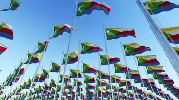 Flags Comoros Waving Wind Blue Sky Three Dimensional Rendering Animation — Stock Video