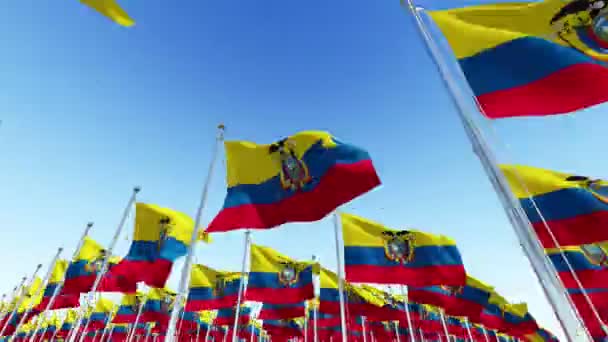 Bandiere Dell Ecuador Sventolano Nel Vento Contro Cielo Blu Animazione — Video Stock