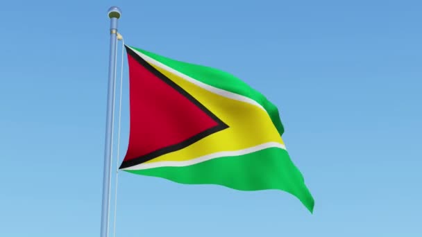 Bandera Guyana Ondeando Viento Contra Cielo Azul Animación Tridimensional Renderizado — Vídeo de stock