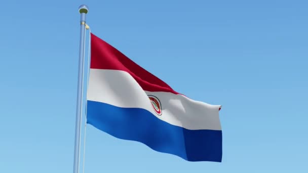 Flagga Paraguay Vajade Vinden Mot Blå Himmel Tre Dimensionell Rendering — Stockvideo