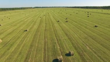 Kırsal iş. Saman samanlıkta alanın hava 4 k video üzerine sarılmış..