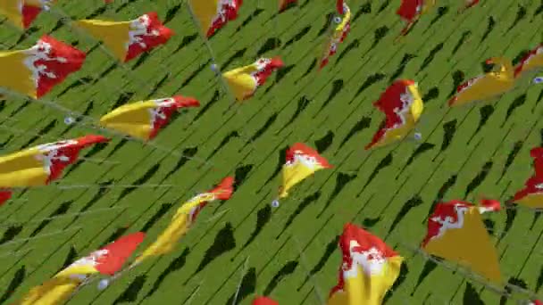 Bhutan Kingdom Flags Blowing Wind Green Field View Rendering Animation — Stock Video