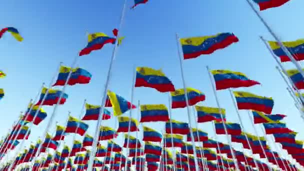 Muchas Banderas Venezuela Ondeando Viento Los Postes Bandera Contra Cielo — Vídeo de stock