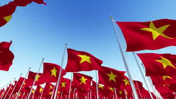 Muitas Bandeiras Nacionais Vietnã Contra Céu Azul Animação Renderização Tridimensional — Vídeo de Stock