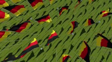 Yeşil alan Almanya'da birçok bayrakları. Yukarıdan görüntüleyin. Üç boyutlu 3d animasyon oluşturma.