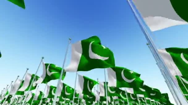 Viele Pakistanische Nationalflaggen Vor Blauem Himmel Animation Zum Dreidimensionalen Rendern — Stockvideo