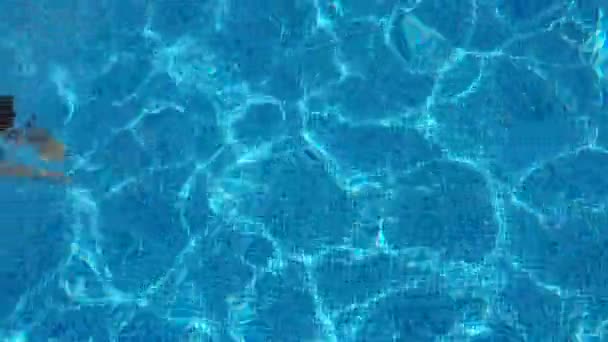 在阳光明媚的日子里 在度假村的游泳池里游泳的男孩 — 图库视频影像