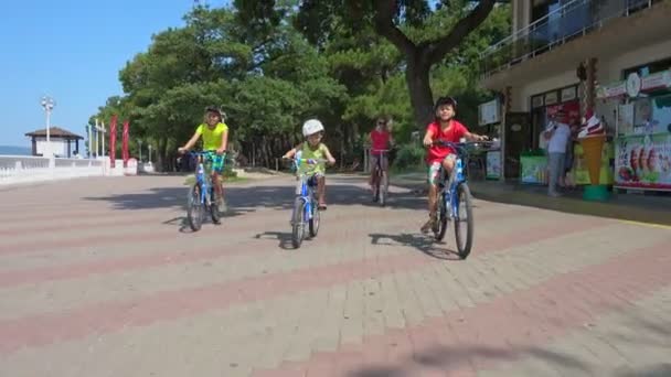 Gelendzhik Federacja Rosyjska Lipca 2018 Chłopcy Ich Mama Jeździć Rowerach — Wideo stockowe