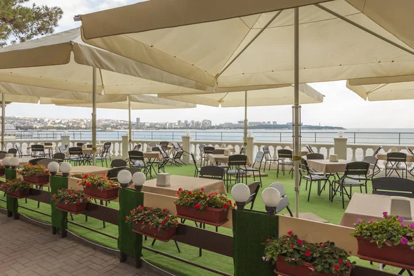 Cafeteria Terrasse Mit Blick Auf Das Meer Outdoor Restaurant Kaffee — Stockfoto