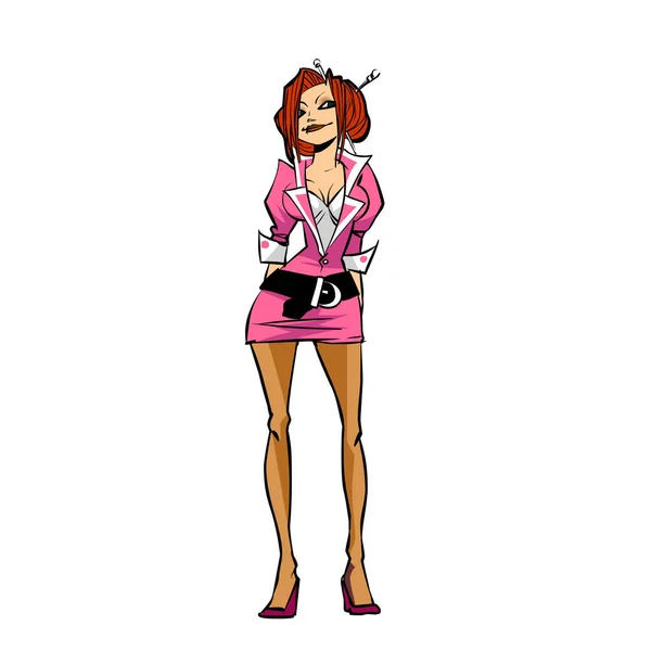 Sexy Vrouw Karakter Roze Jurk Geïsoleerd Witte Achtergrond — Stockfoto