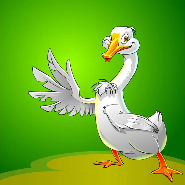 Cute goose on green background,cartoon illustration for kid education.