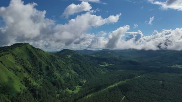 Vista Aérea Acima Aldeia Manzherok República Altai Vale Montanha Dia — Vídeo de Stock