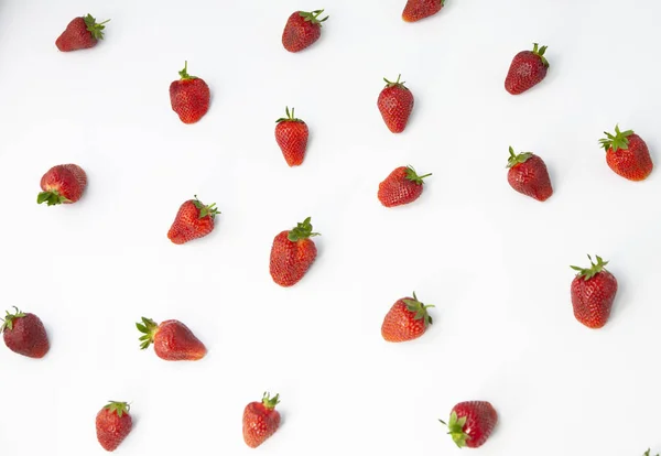 Fresas Sobre Fondo Blanco Vista Superior — Foto de Stock