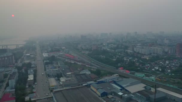 Nowosibirsk Juli 2019 Luftaufnahme Der Stadt Nowosibirsk Abend Russland Smog — Stockvideo