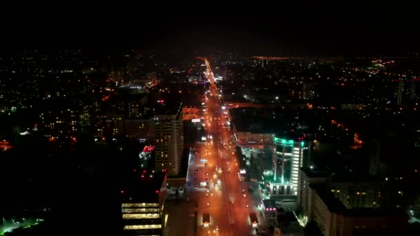 Gran Ciudad Moderna Novosibirsk Rusia Por Noche Vista Aérea Autopistas — Vídeos de Stock