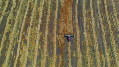 Yulaf büyük alanda çalışan birleştirmek üzerinde havadan görünümü