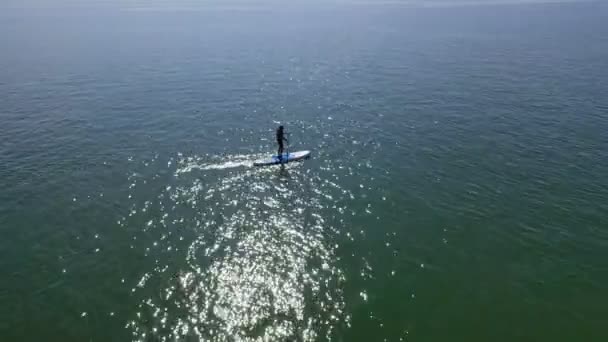 Koppla Paddleboard Barn Pojke Surfa Stand Paddleboard Hälsosam Livsstil — Stockvideo