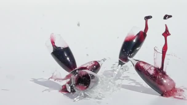 Breaking Wine Glasses White Background Slow Motion — Stock Video