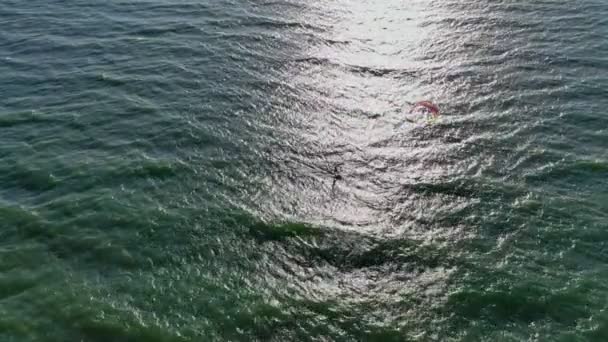 Novosibirsk Rusland September 2019 Luchtfoto Man Vlieger Surfen Zee Zonnige — Stockvideo