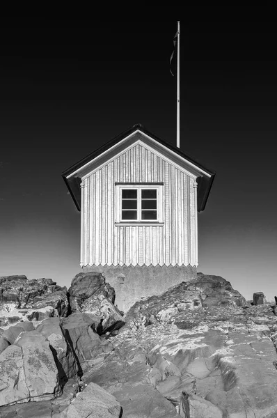 Černobílý Obraz Slavného Chýší Torekov Švédském Pobřeží — Stock fotografie