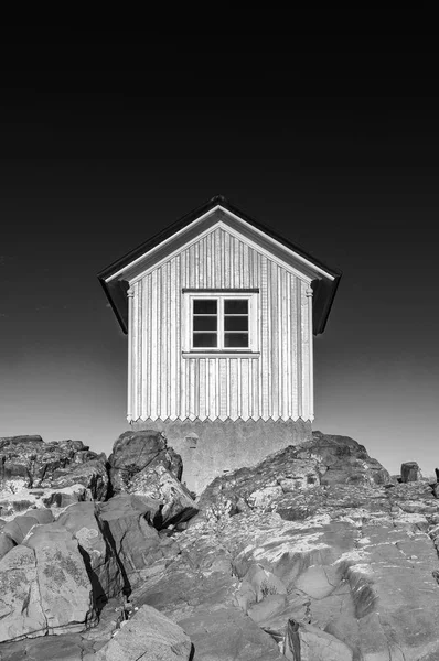 Černobílý Obraz Slavného Chýší Torekov Švédském Pobřeží — Stock fotografie