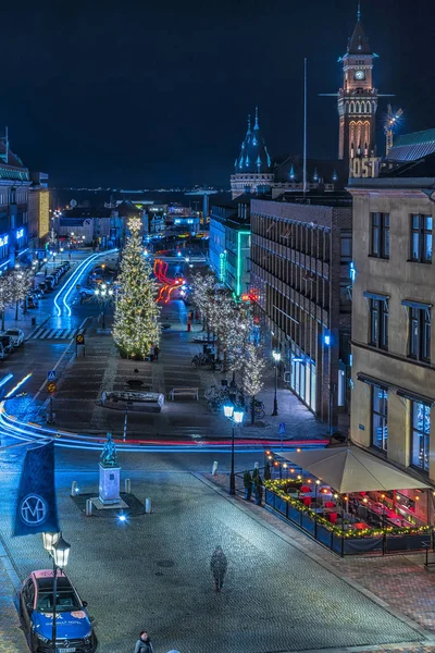 Helsingborg Zweden December 2018 Een Lange Blootstelling Tijd Nachtbeeld Van — Stockfoto