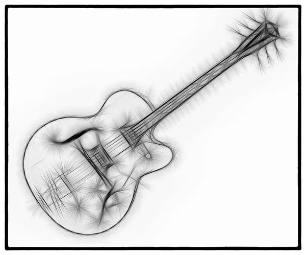 白い背景の上の古典的なエレキギターのフラクタル抽象的な黒と白のイメージ — ストック写真