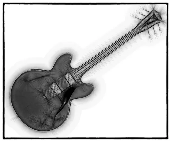 Fractal Abstract Black White Image Classic Electric Guitar White Background — Stock Photo, Image