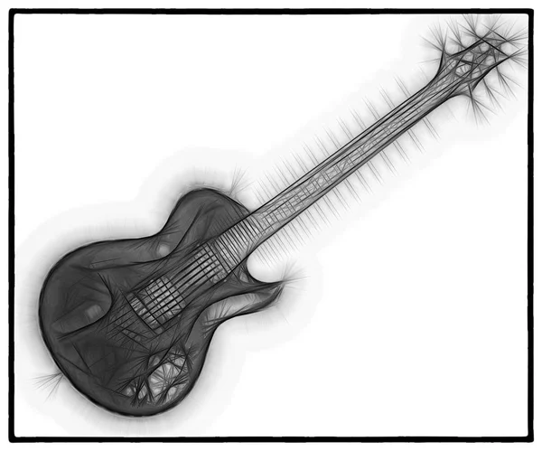 一个分形抽象黑色和白色的图像 一个经典的电吉他在白色背景 — 图库照片