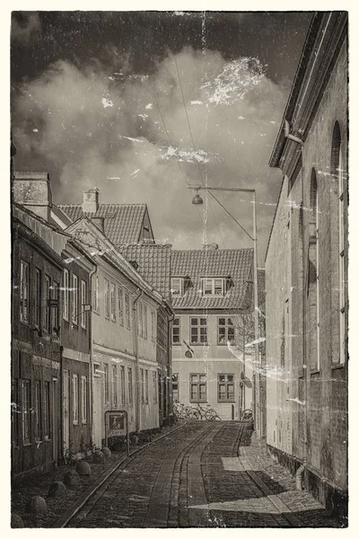 Helsingor Narrow Street Edición de fotos antiguas — Foto de Stock