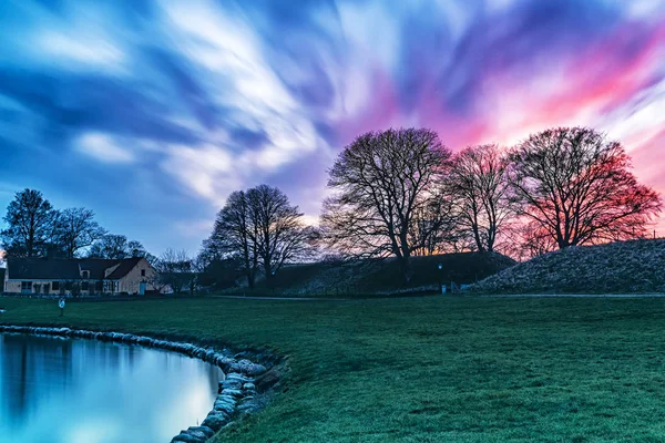 Silueta stromů Landskrona Sunset — Stock fotografie