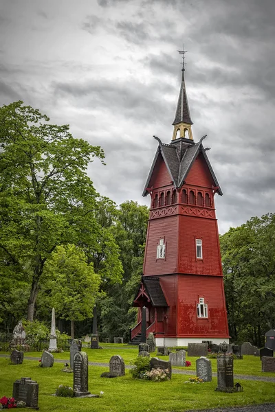 Trondheim Tilfredshet Belltower and Graveyard — Stock Photo, Image