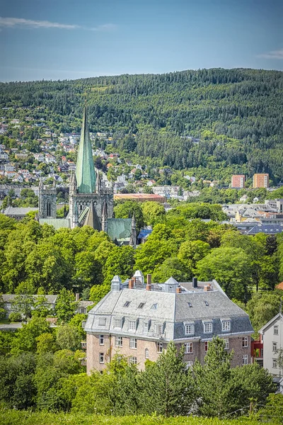 Cattedrale di Trondheim Nidaros Hilltop View — Foto Stock