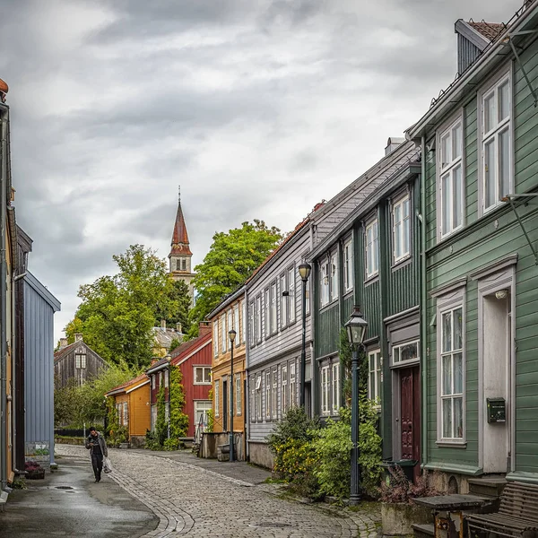 Trondheim Bakklandet Colorful Street — Foto de Stock
