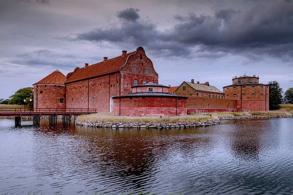 Západu Slunce Vypadá Pevnost Landskrona Nádherně Modrohodinové Záři — Stock fotografie