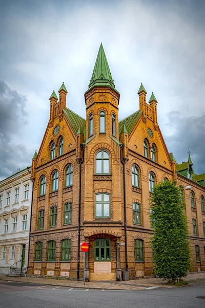 Eines Der Vielen Alten Verzierten Eckgebäude Landskrona Schweden — Stockfoto