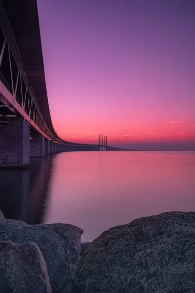 Malmo Sweden Eylül Sveç Ile Danimarka Gün Batımında Birbirine Bağlayan — Stok fotoğraf