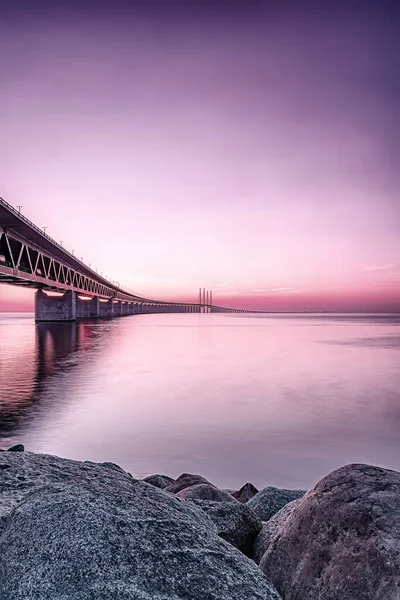 Malmo Sweden September Oresunds Bridge Connects Sweden Denmark Sunset — Stock Photo, Image