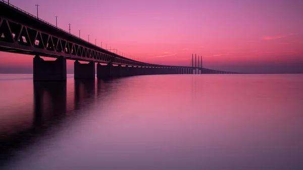 Malmo Sweden September Oresunds Bridge Connects Sweden Denmark Sunset — Stock Photo, Image