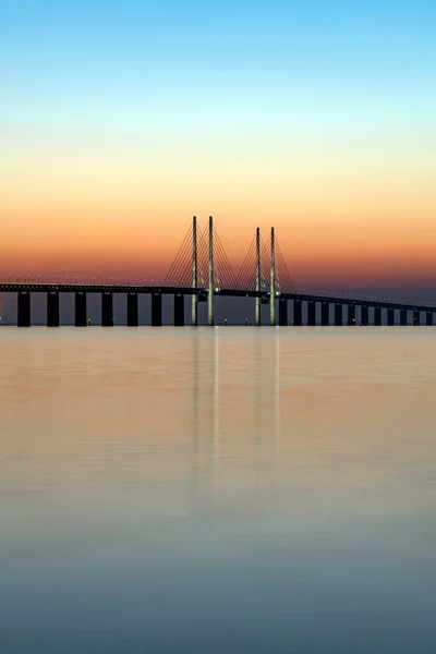 Malmo Sweden Eylül Sveç Ile Danimarka Gün Batımında Birbirine Bağlayan — Stok fotoğraf