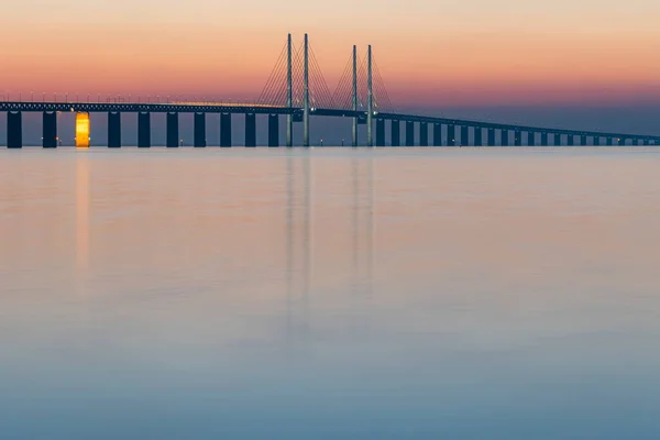 Malmo Sweden September Oresunds Bridge Connects Sweden Denmark Sunset — Stock Photo, Image