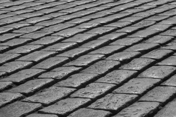 Черно Белое Фото Тротуара Булыжников Старого Города — стоковое фото