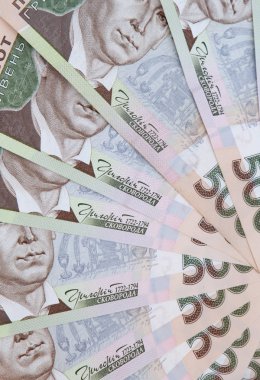 Beş yüz Ukraynalı hryvnias banknotlar şeklinde hayranıyım yakın çekim