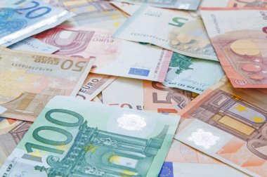 close up of European currency banknotes: euro clipart