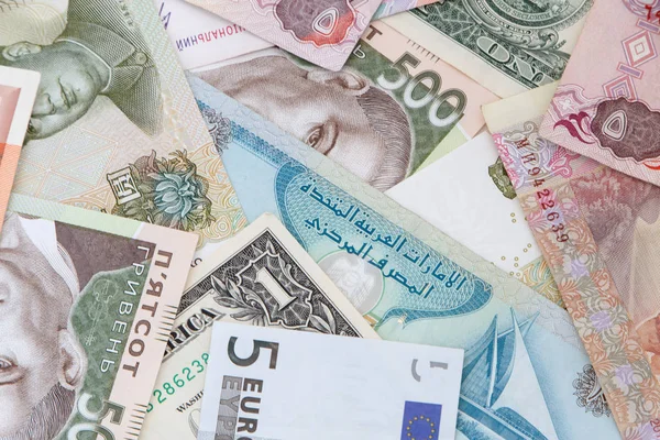 Tausch Mehrerer Währungen Banknoten Mehrerer Länder — Stockfoto