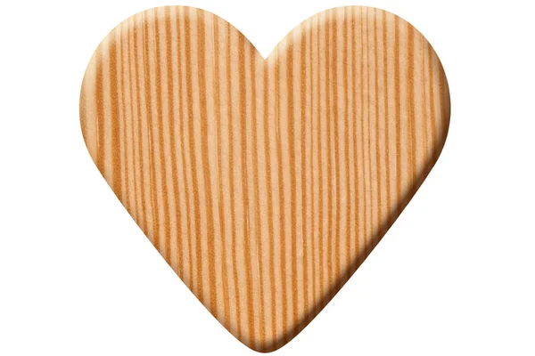 Lekkie Brązowe Drewniane Serce Białym Tle — Zdjęcie stockowe