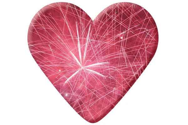 Rött Hjärta Med Fyrverkerier Isolerad Vit — Stockfoto