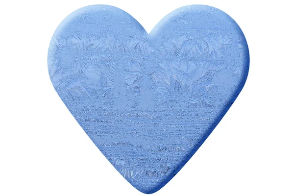 Blue Heart Frost Pattern Isolated White — Stock Photo, Image