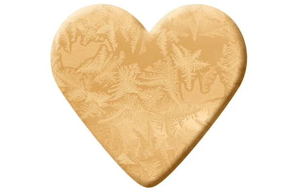 Golden Heart Made Frost Pattern Isolated White — Stock Photo, Image