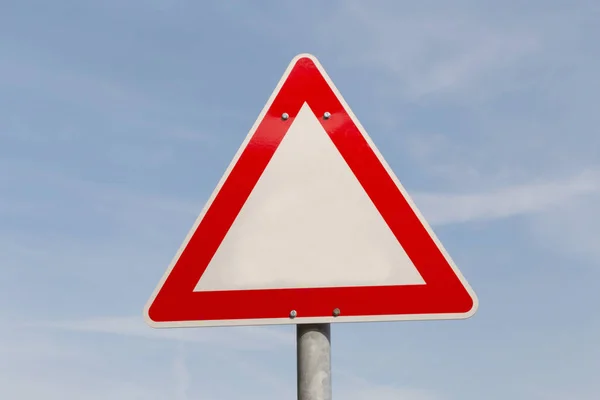 Blank Warning Road Sign Blue Sky — Stock Photo, Image